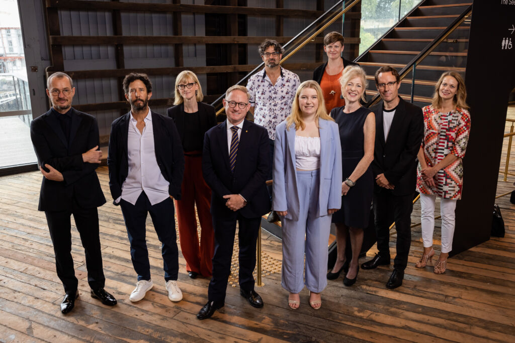 NSW Arts Minister Ben Franklin with Pier 2/3 resident company representatives and Create NSW Interim Chief Executive Annette Pitman. Image © Daniel Boud.