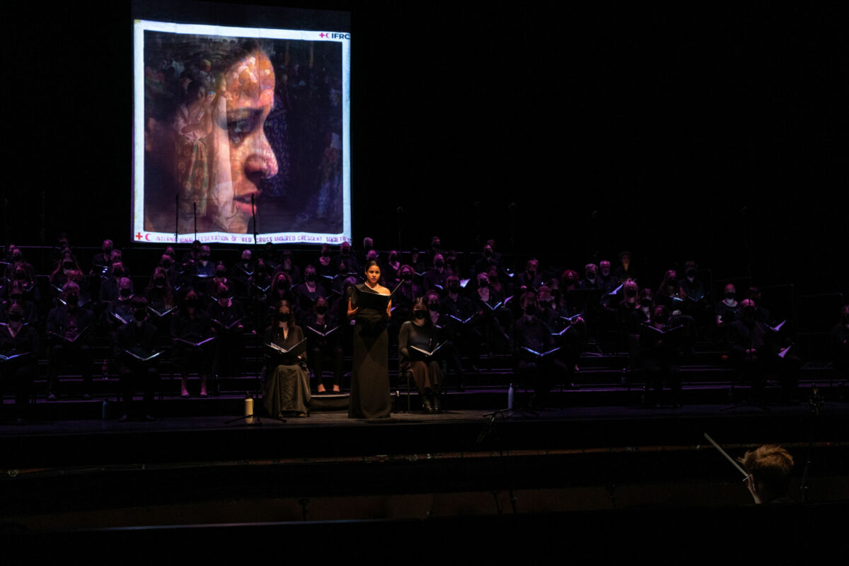 Soprano Stacey Alleaume performs during Prayer for the Living, at the 2022 Adelaide Festival. 