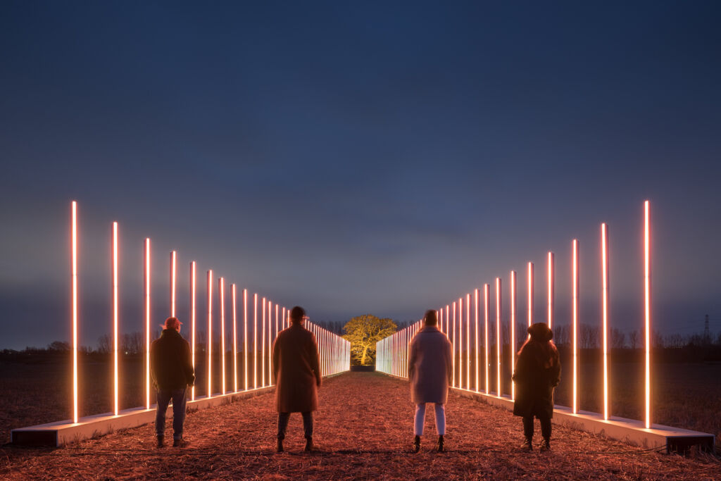 Futures, a 50-metre walkway of light, sound and mirrors by Lucid Creates, appearing at the 2022 Illuminate Adelaide festival.