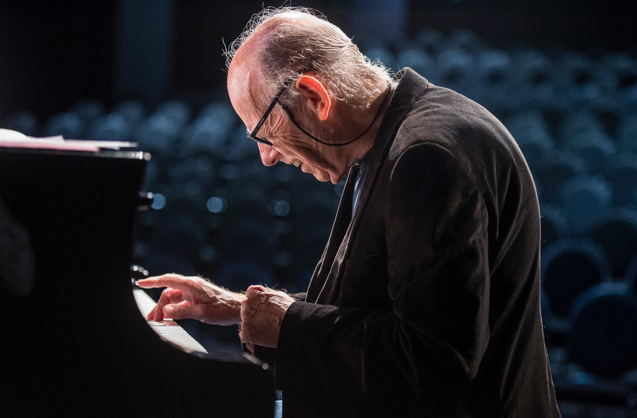 Pianist Mike Nock performing with This World, April 2022. 