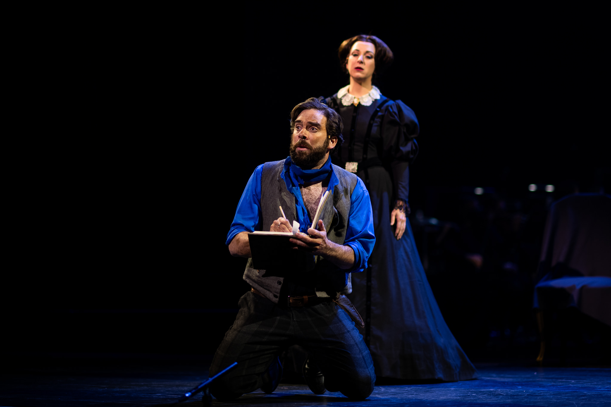 Samuel Dundas as Voss and Emma Pearson as Laura in State Opera South Australia's production of Richard Meale's <i>Voss</i>, 7 May 2022. 