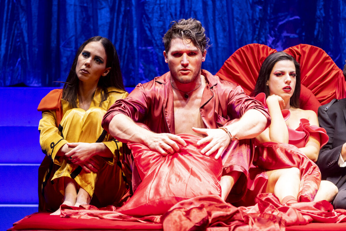 Anna Dowsley, Jonathan Abernethy and Sofia Troncoso in Pinchgut Opera's Orontea.  Photo © Brett Boardman.